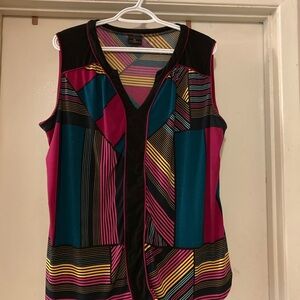 Worthington Pink and Blue Graphic Sleeveless Blouse